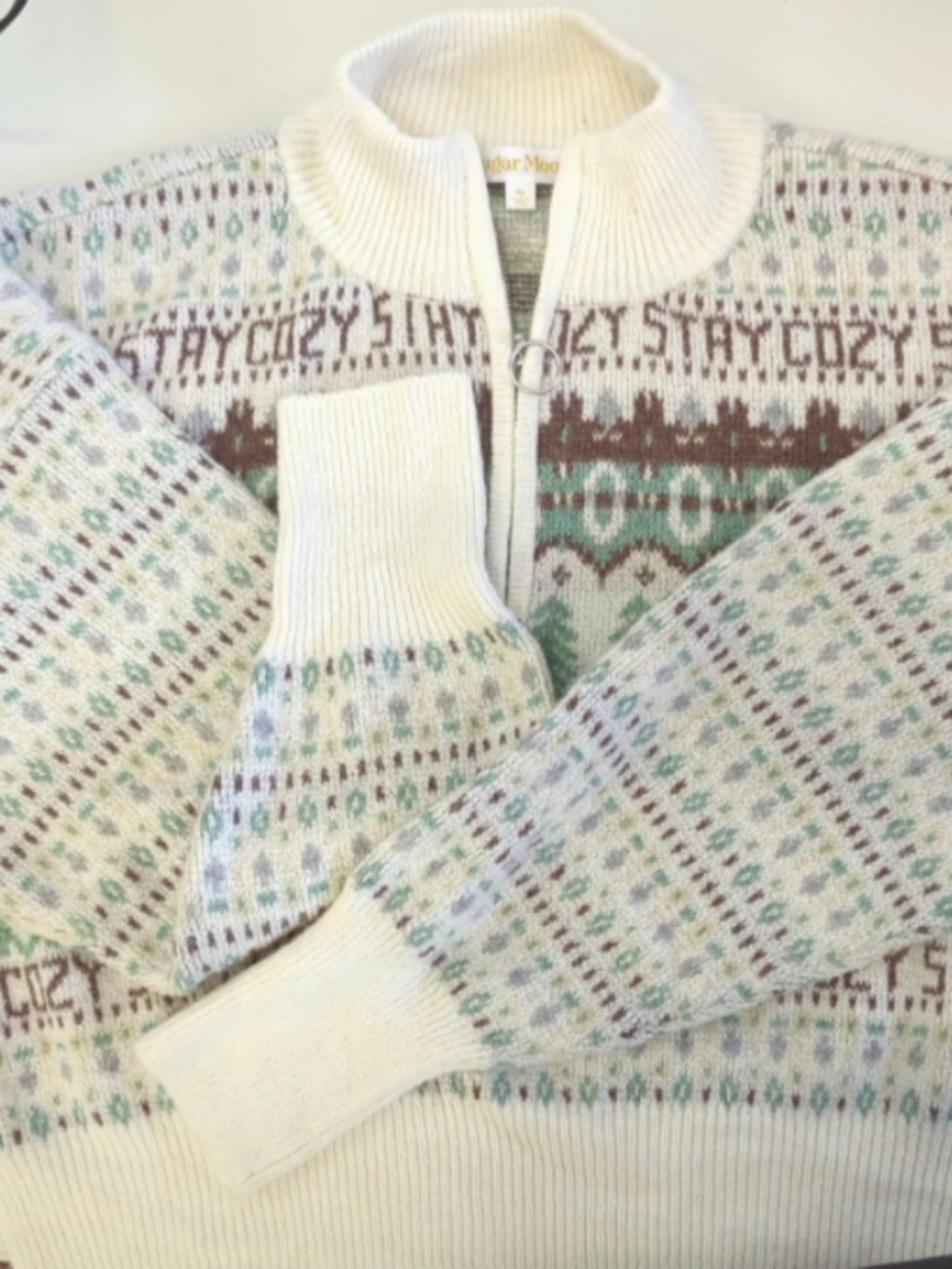 Sugar Moon Juniors' Fair Isle Sweater - White Stay Cozy - XL